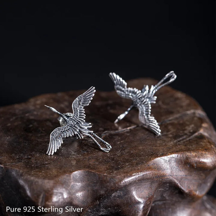 Boucles d’Oreilles Grue Japonais en Argent classiques