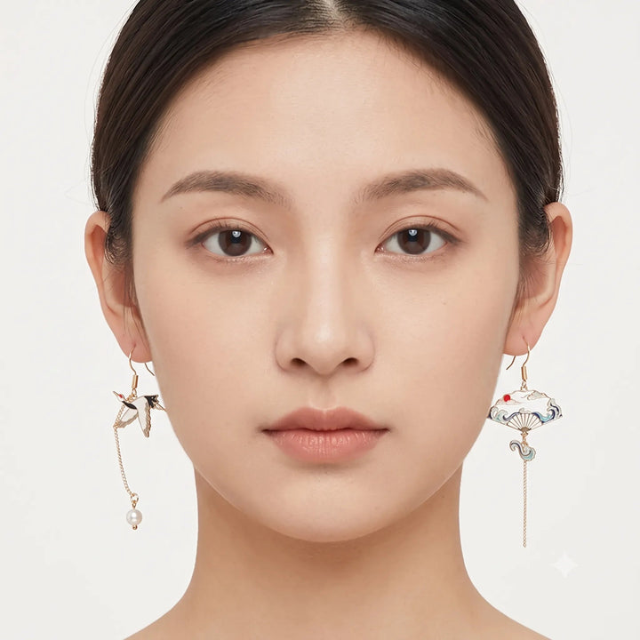 Boucles d'Oreilles Japonaises Asymétriques Unique