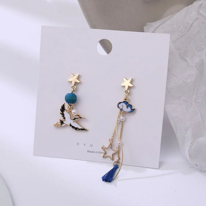 Boucles d'Oreilles Japonaises Grues et Étoile Chic