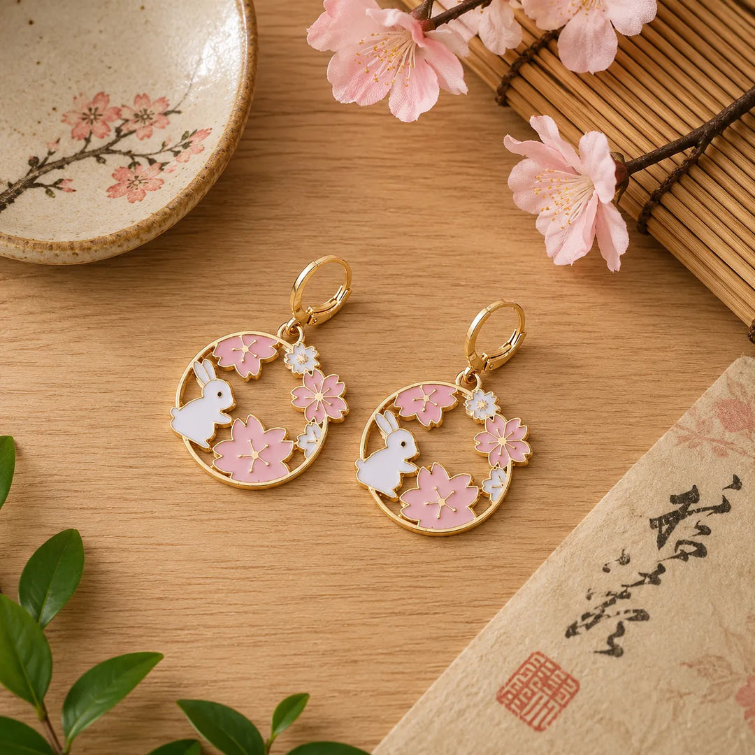 Boucles d'Oreilles Japonaises Lapin Sakura Légère