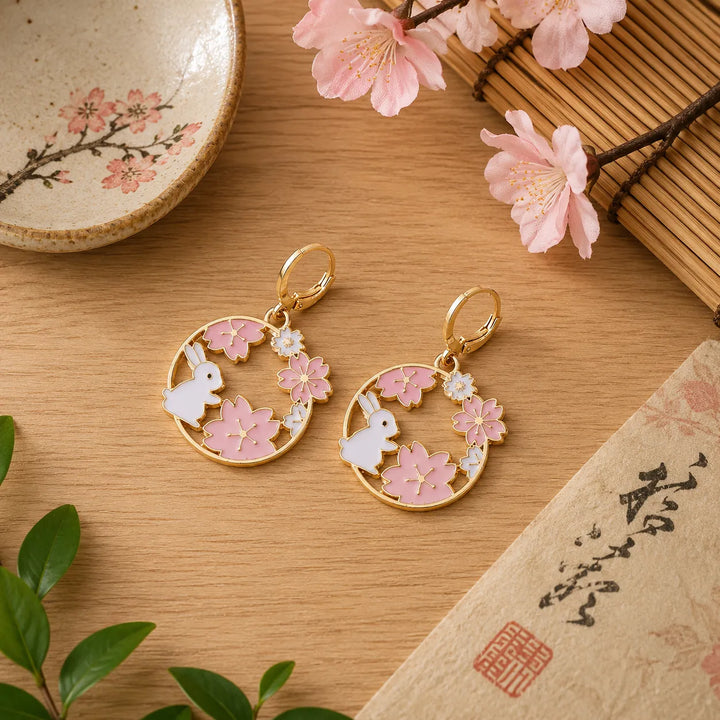 Boucles d'Oreilles Japonaises Lapin Sakura Légère
