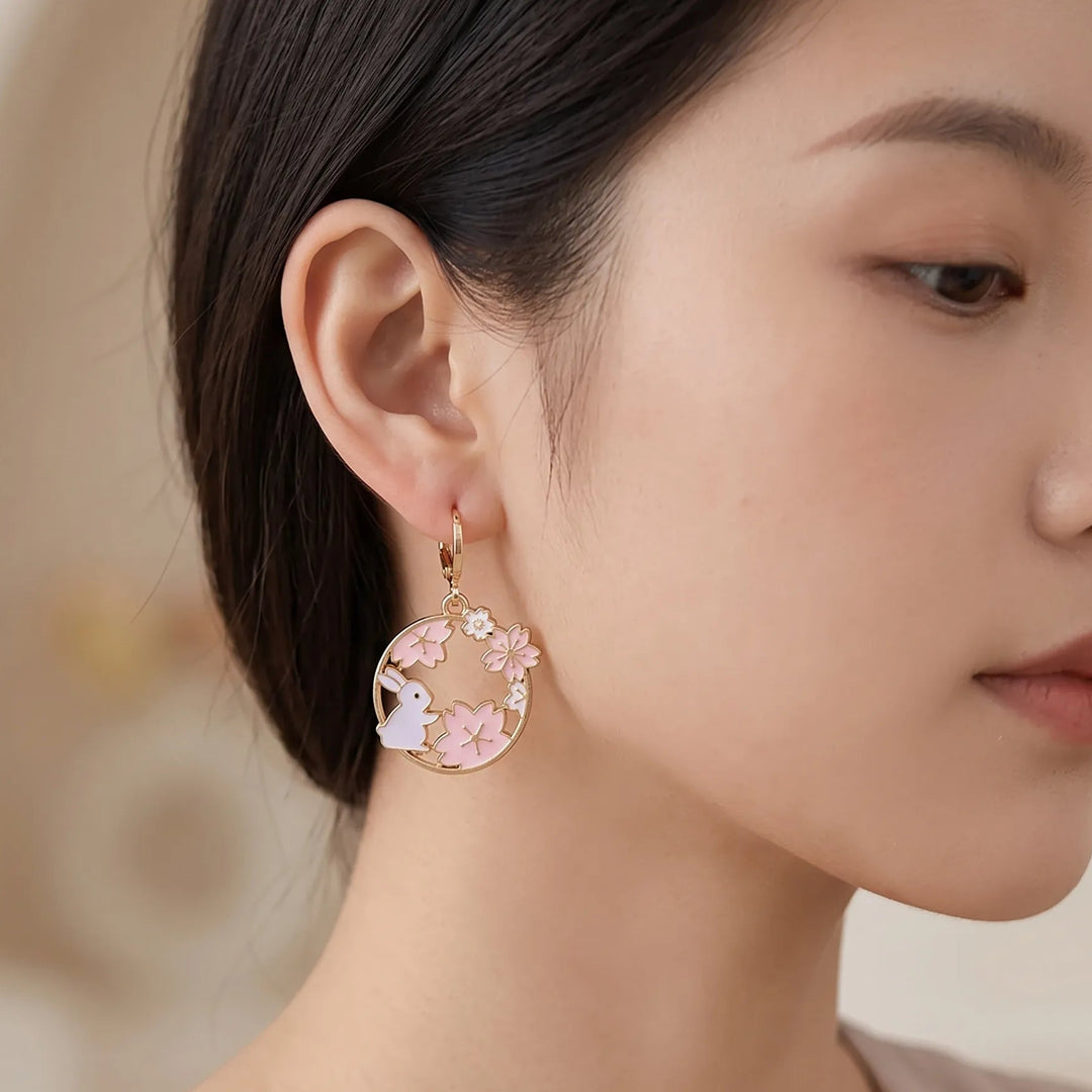 Boucles d'Oreilles Japonaises Lapin Sakura Unique