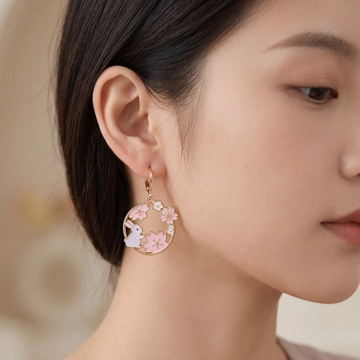 Boucles d'Oreilles Japonaises Lapin Sakura Unique
