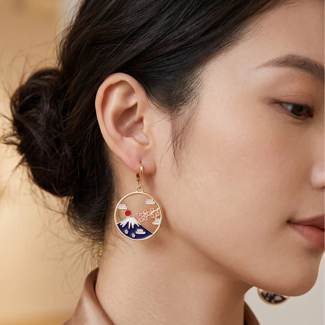 Boucles d'Oreilles Japonaises Mont Fuji Unique
