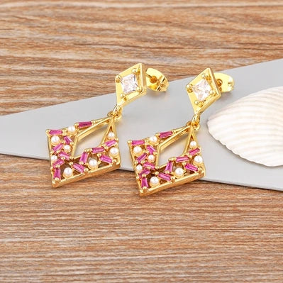 Boucles d'Oreilles Japonaises Perles de Zircon rose