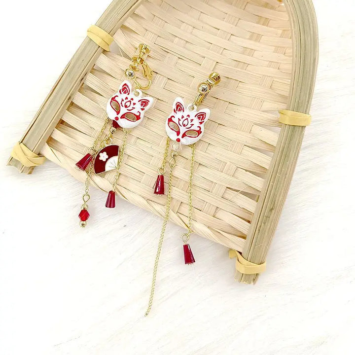 Boucles d'oreilles japonais Masque de Renard de qualité