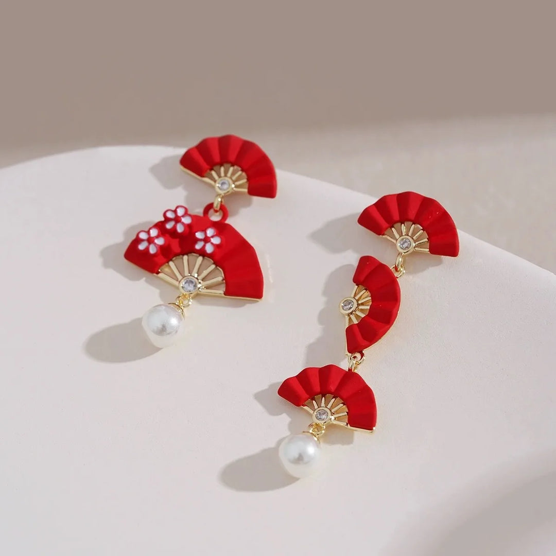 Boucles d'oreilles japonaise Eventail Rouge