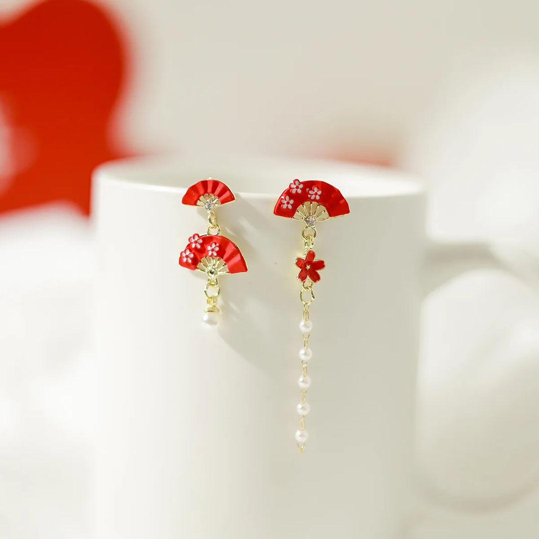Boucles d'oreilles japonaise Eventail Rouge chic