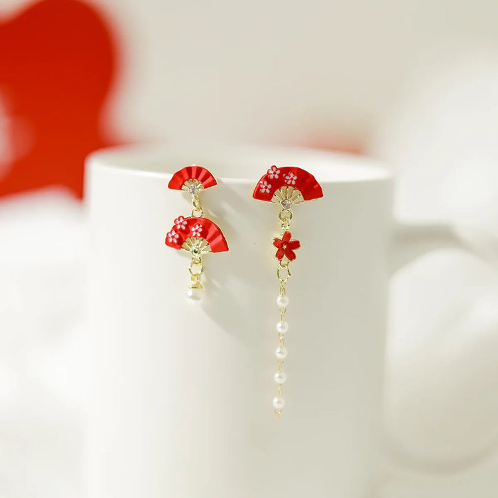 Boucles d'oreilles japonaise Eventail Rouge chic