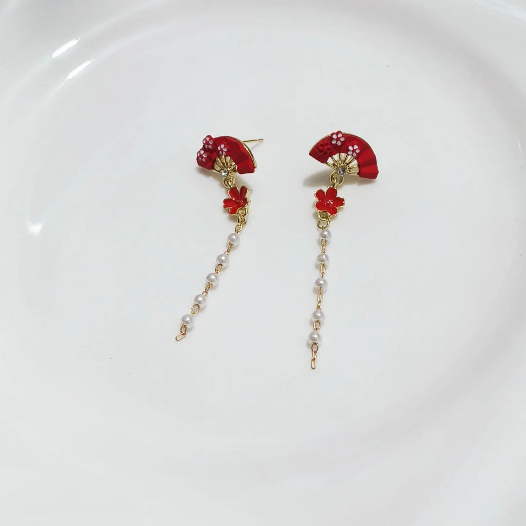Boucles d'oreilles japonaise Eventail Rouge de qualité