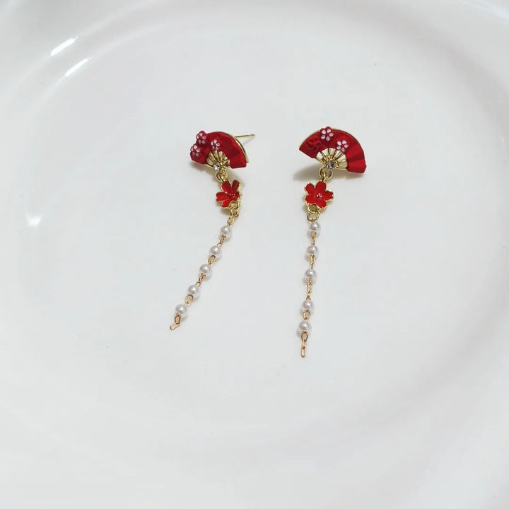 Boucles d'oreilles japonaise Eventail Rouge de qualité