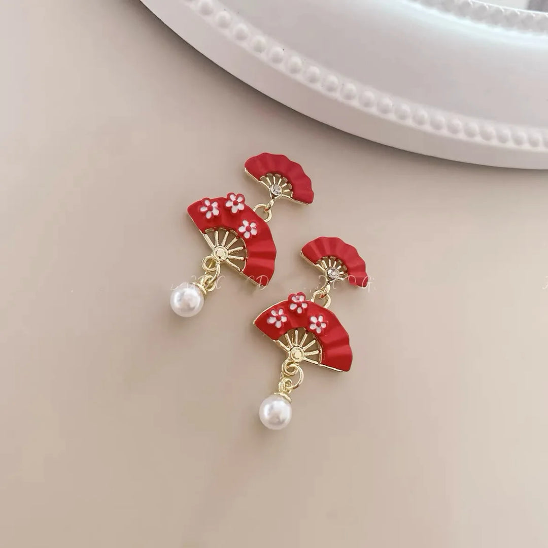 Boucles d'oreilles japonaise Eventail Rouge fashion