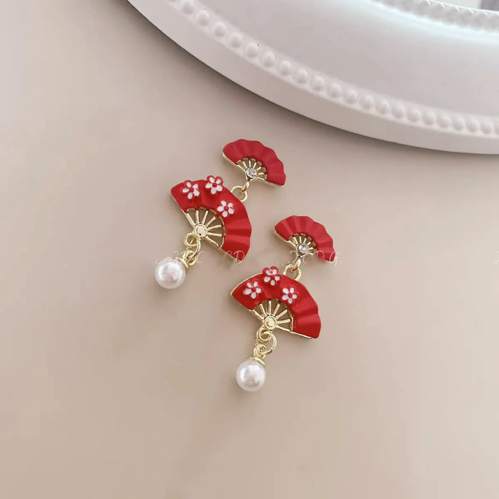 Boucles d'oreilles japonaise Eventail Rouge fashion