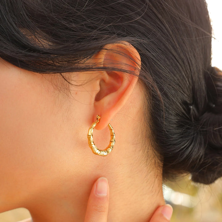Boucles d'oreilles japonaise bambou Dorées unique