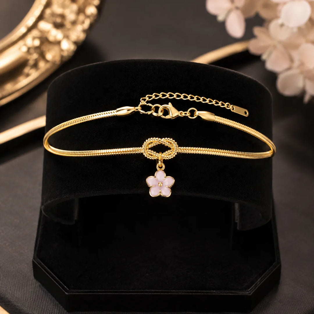 Bracelet Double Chaîne Sakura Rose élégant