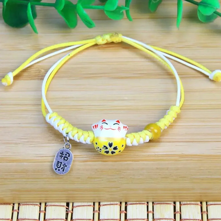Bracelet Japonais Bicolore Maneki Neko Jaune
