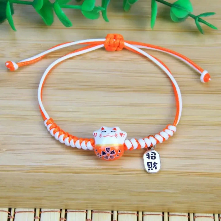 Bracelet Japonais Bicolore Maneki Neko Orange