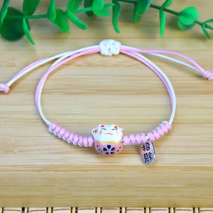 Bracelet Japonais Bicolore Maneki Neko Rose