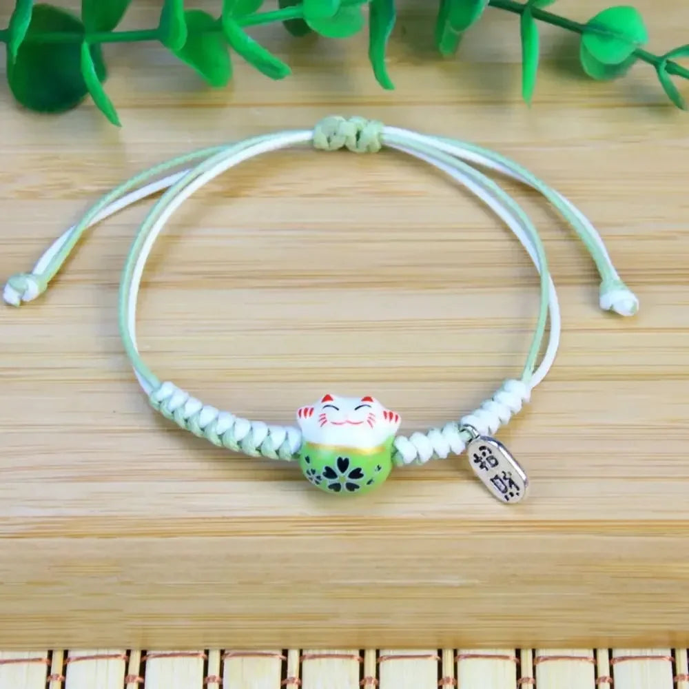 Bracelet Japonais Bicolore Maneki Neko Vert