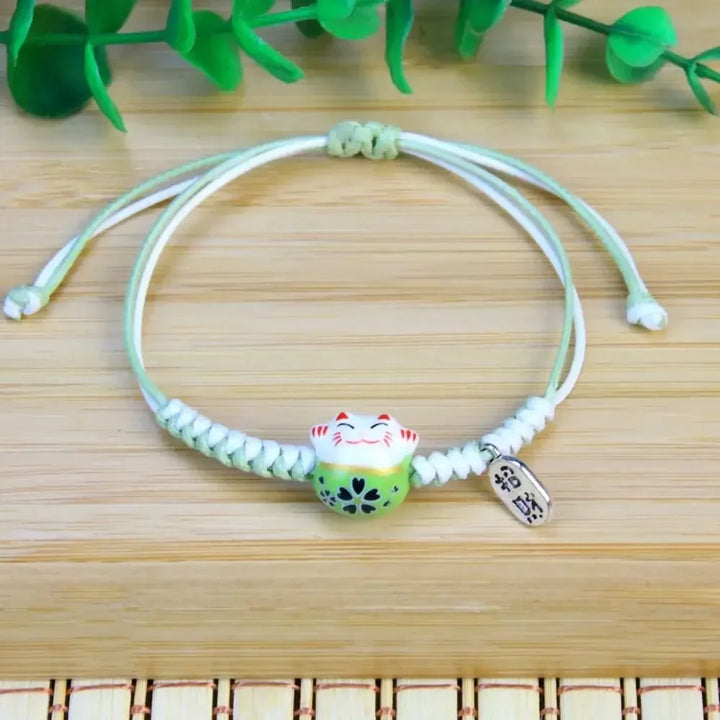 Bracelet Japonais Bicolore Maneki Neko Vert