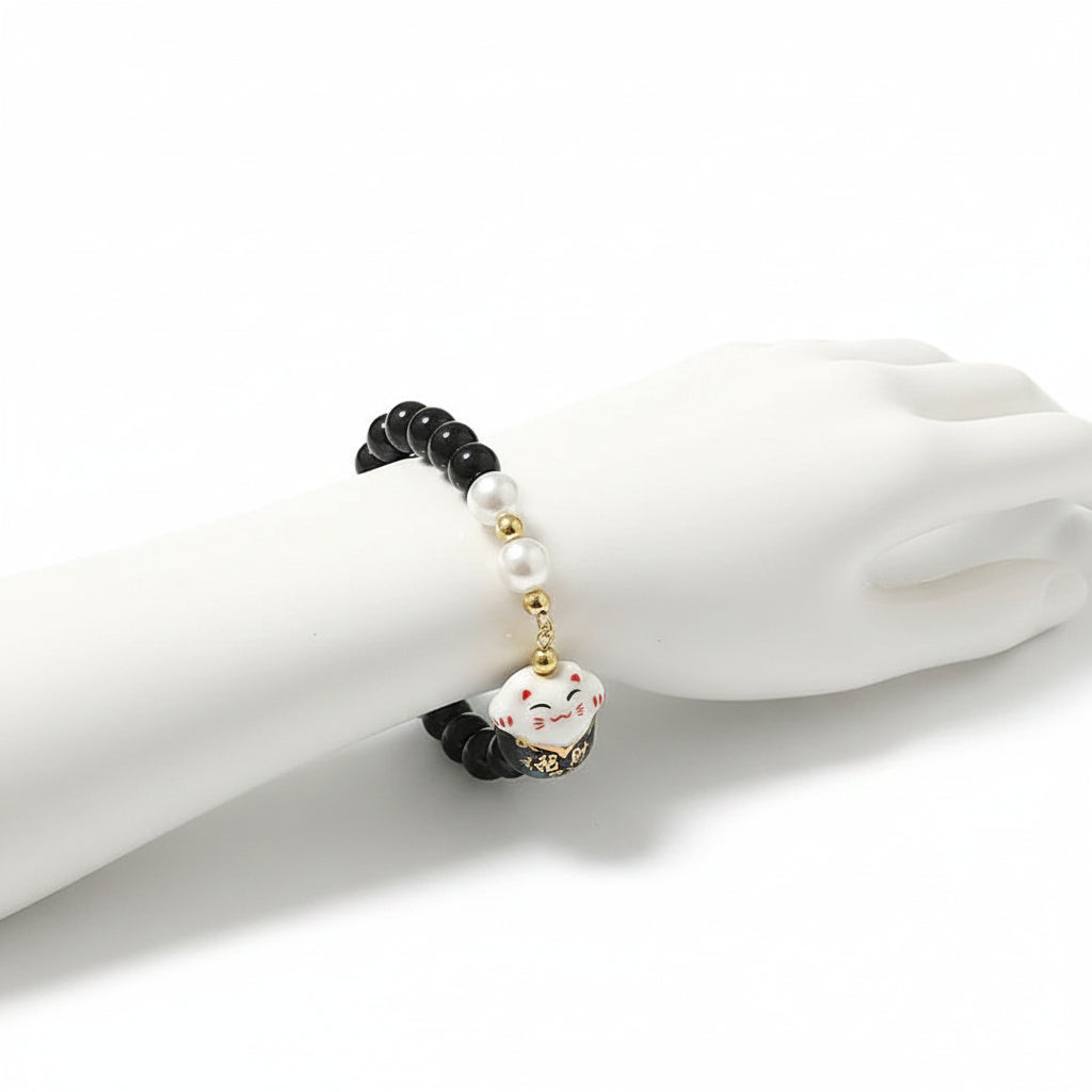 Bracelet Japonais Perles de Pierre noir