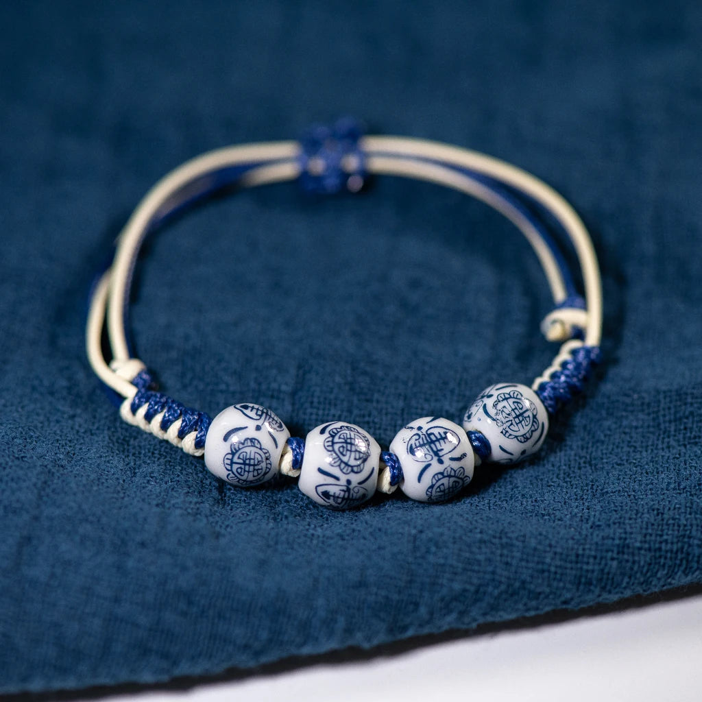 Bracelet Japonais à cordon perles céramique