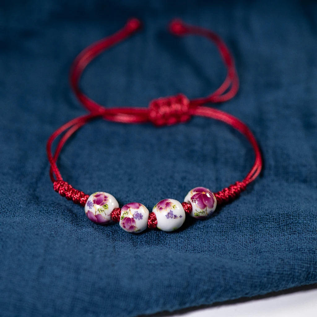 Bracelet Japonais à cordon perles céramique unique