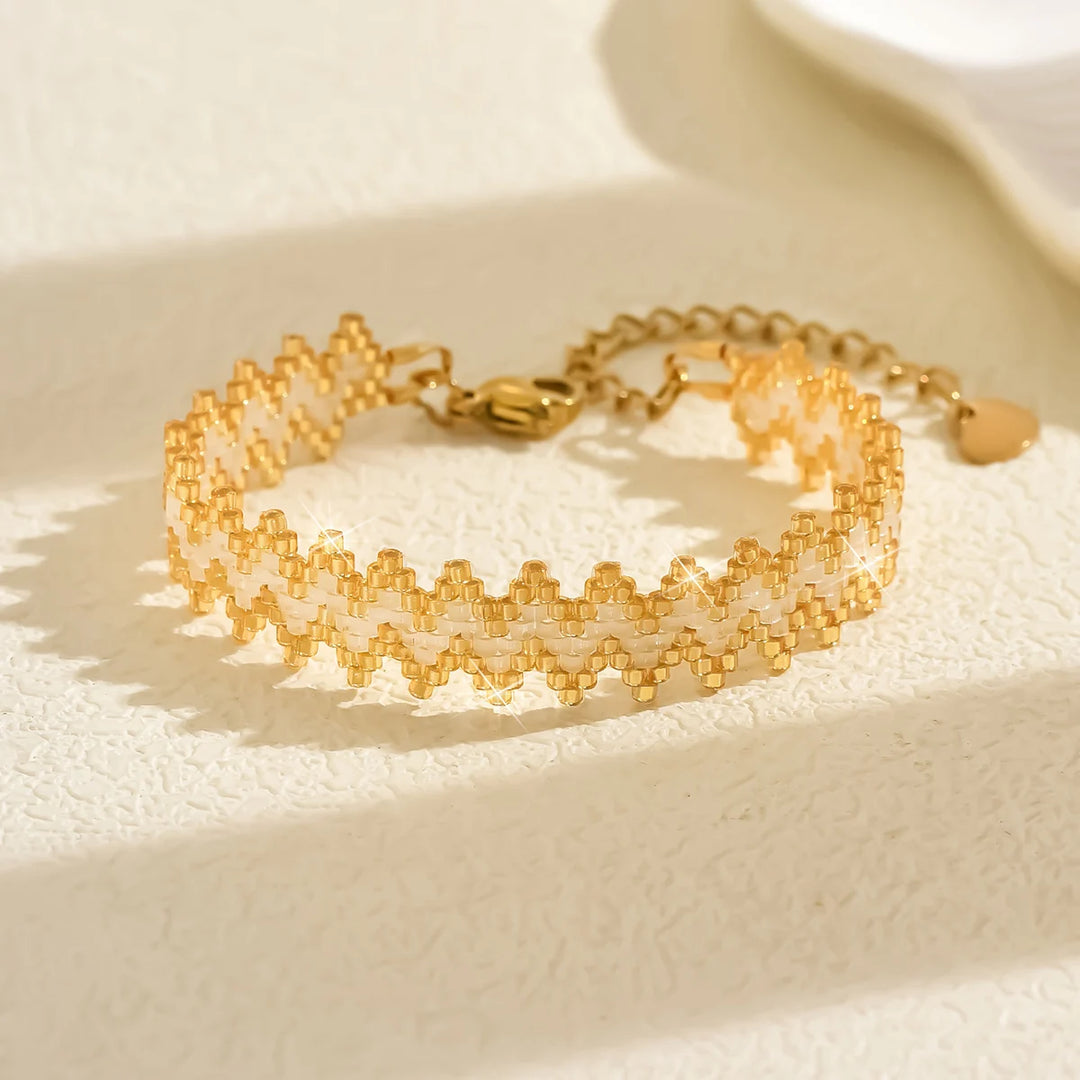Bracelet Miyuki Blanc et Doré Géométrique