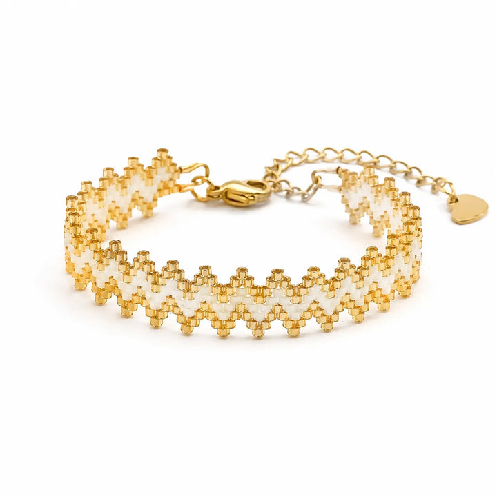 Bracelet Miyuki Blanc et Doré Géométrique épuré