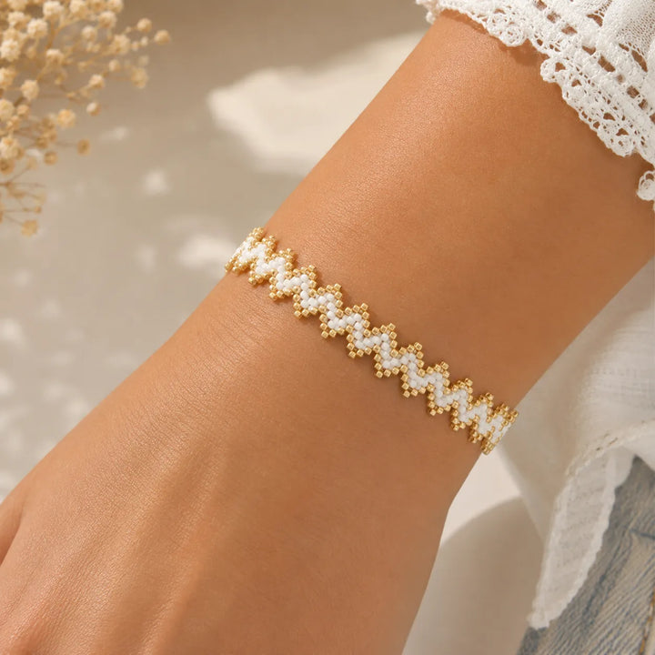 Bracelet Miyuki Blanc et Doré Géométrique raffiné