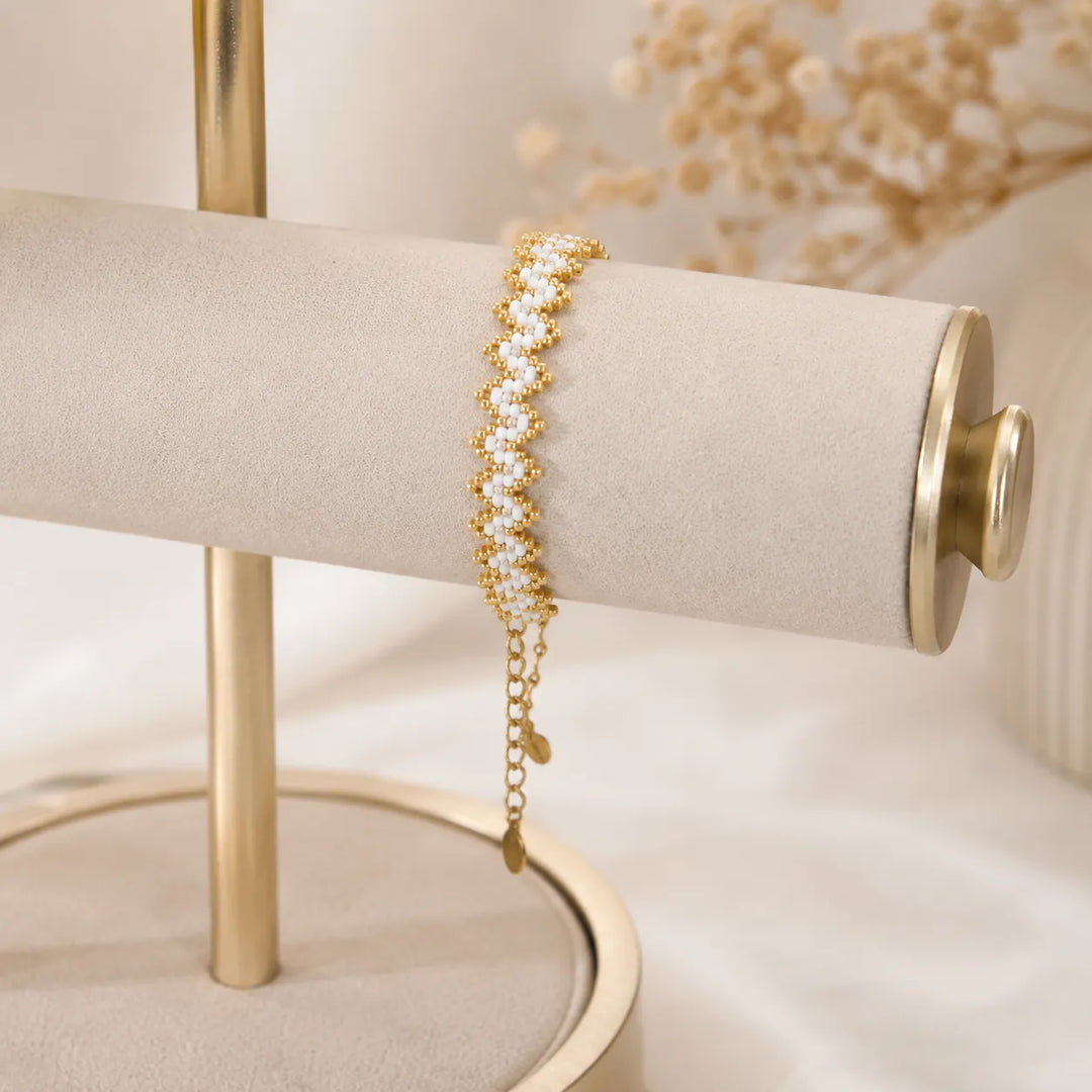 Bracelet Miyuki Blanc et Doré Géométrique stylé