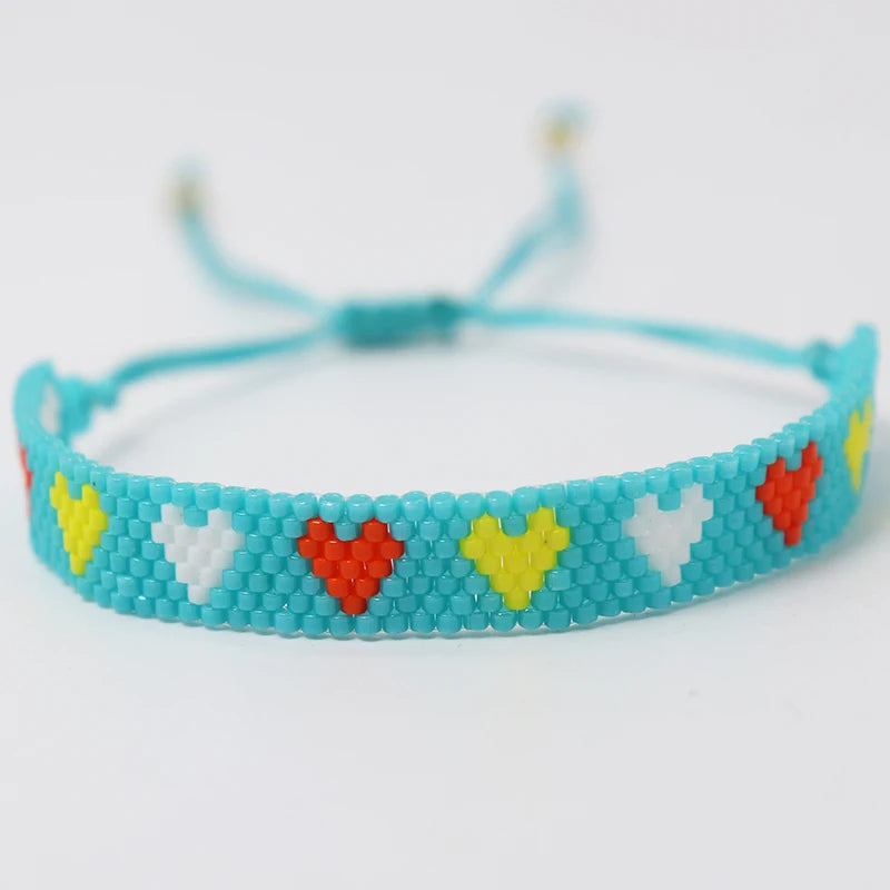Bracelet Miyuki Motif Coeurs Bleu