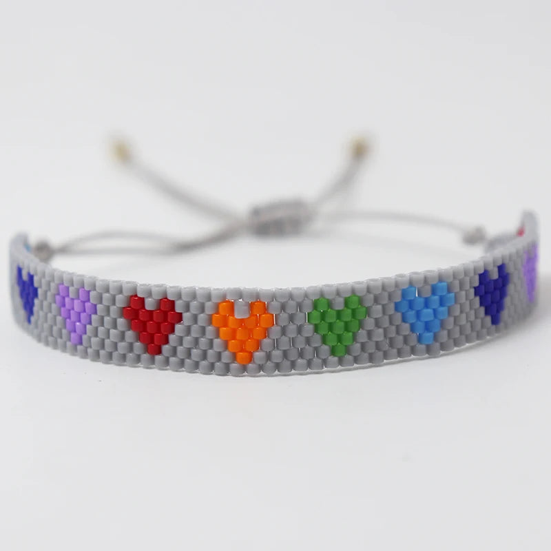 Bracelet Miyuki Motif Coeurs Gris