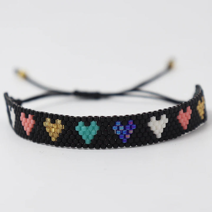 Bracelet Miyuki Motif Coeurs Noir