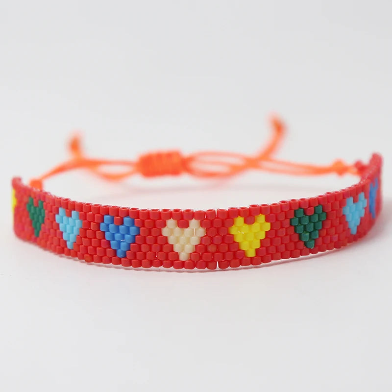 Bracelet Miyuki Motif Coeurs Rouge