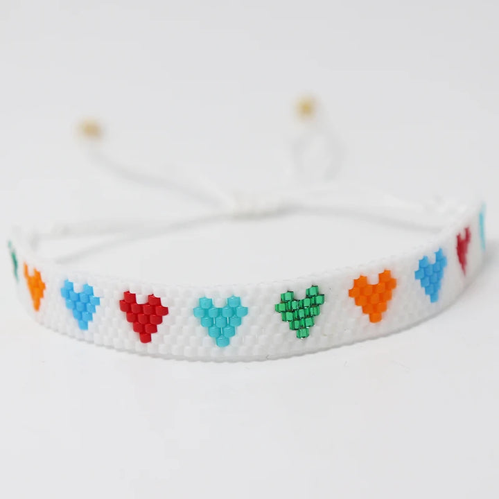 Bracelet Miyuki Motif Coeurs blanc