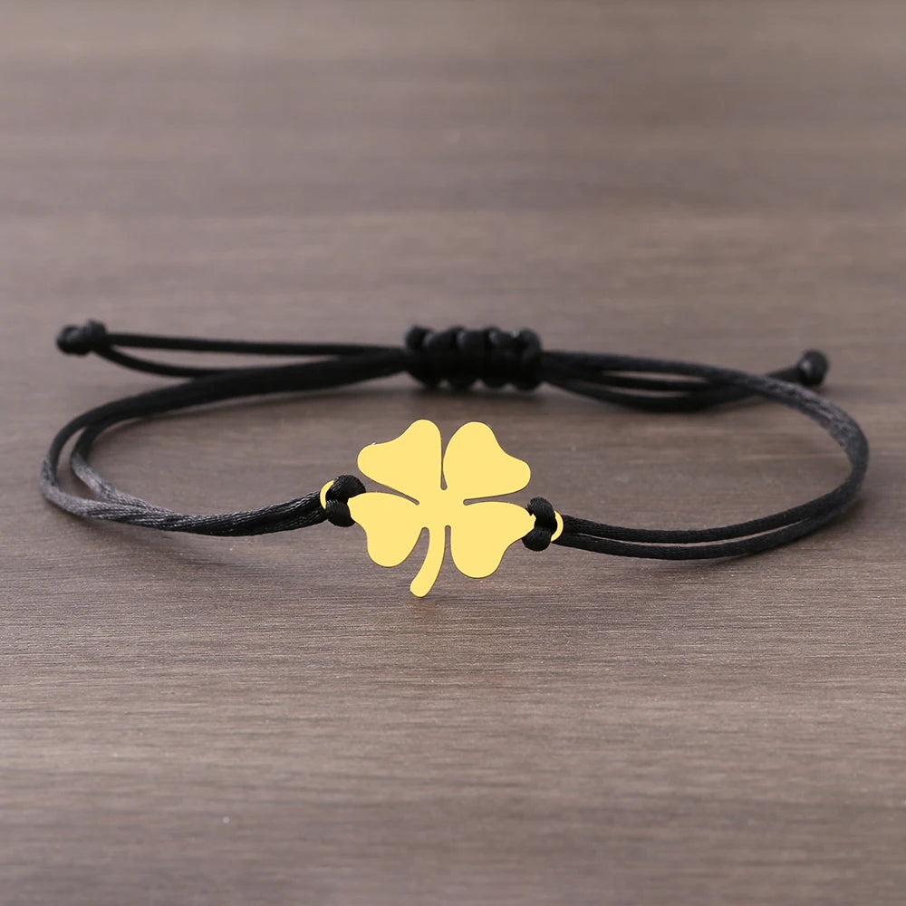 Bracelet japonais à breloque trèfle noir