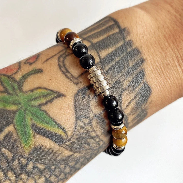 Bracelet japonais perle d'agate et oeil de tigre