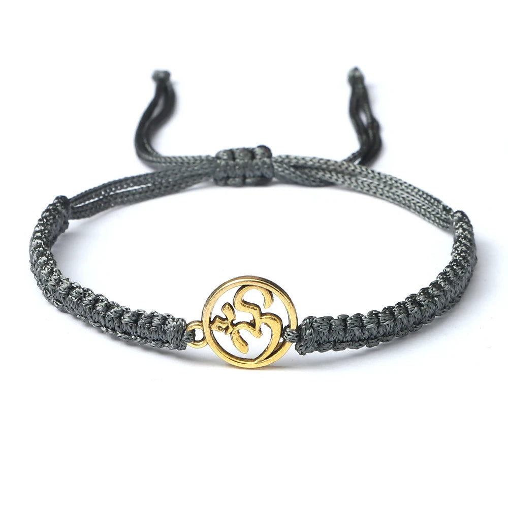 Bracelet porte-bonheur japonais en corde tressée gris