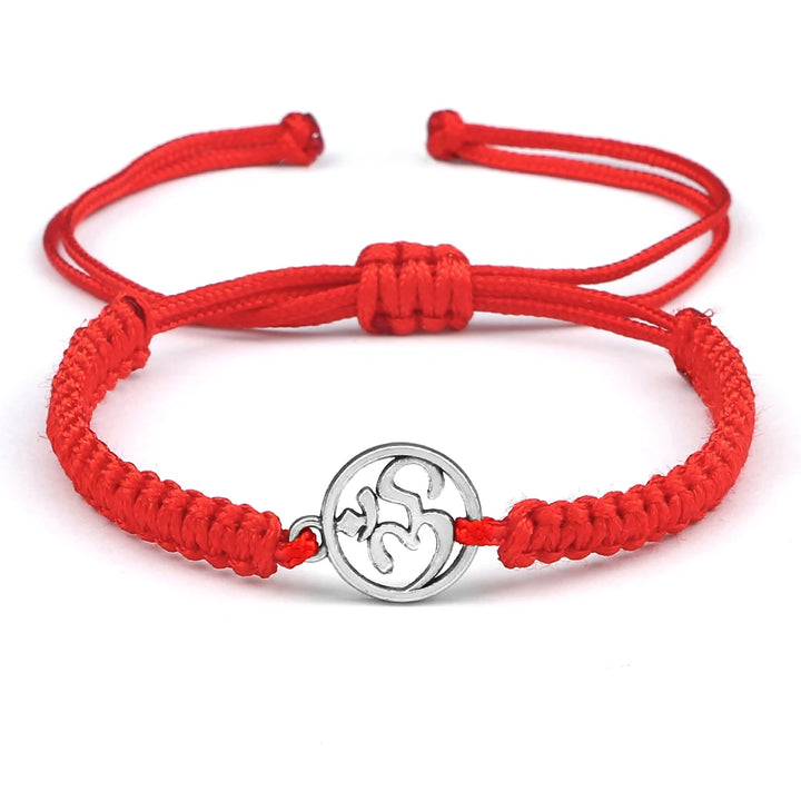 Bracelet porte-bonheur japonais en corde tressée rouge en argent