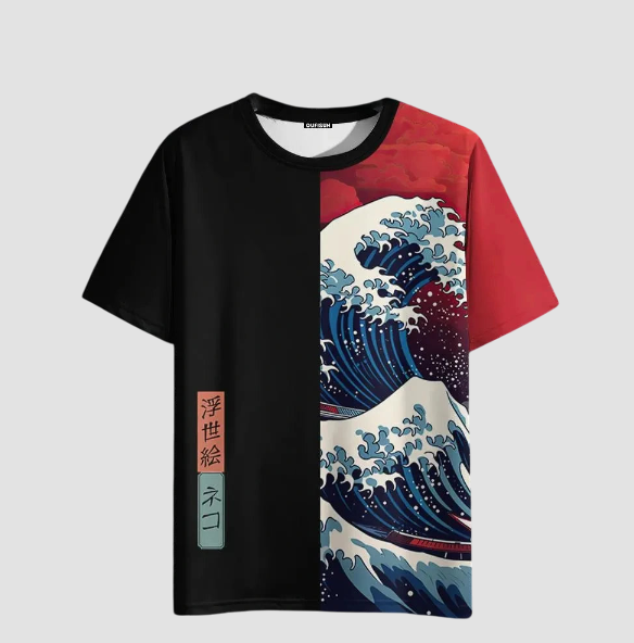 Japanisches 3D-Wellen-T-Shirt