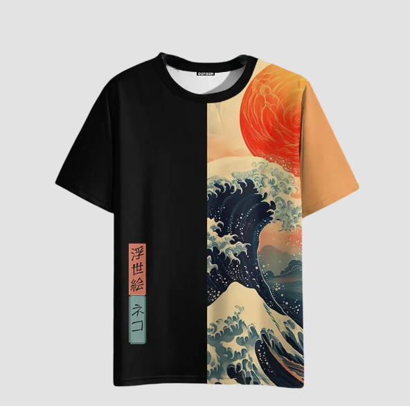 T-shirt Japonais Soleil et Vague