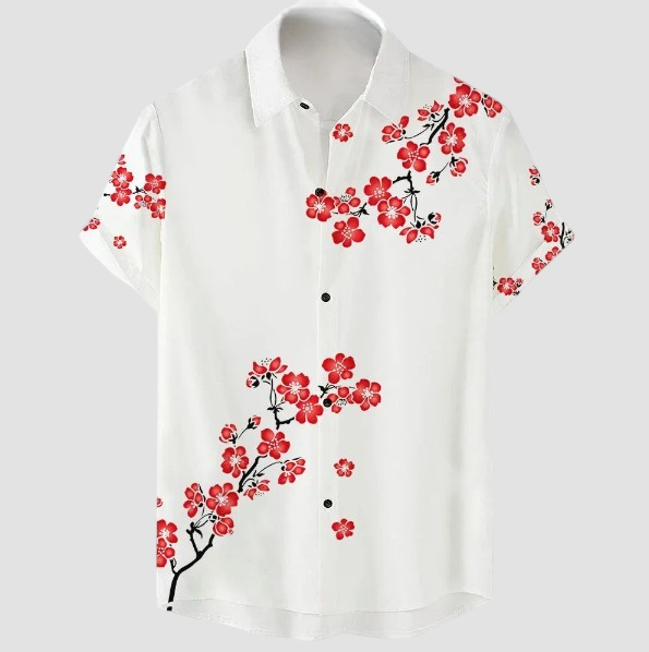 Japanisches rotes Blumenhemd