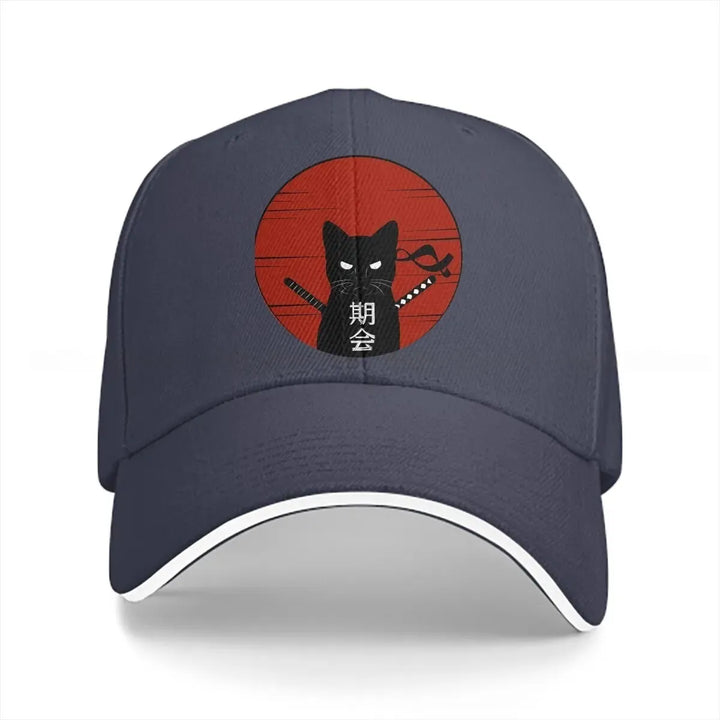 Casquette Japonaise Chat Ninja Bleu Foncé
