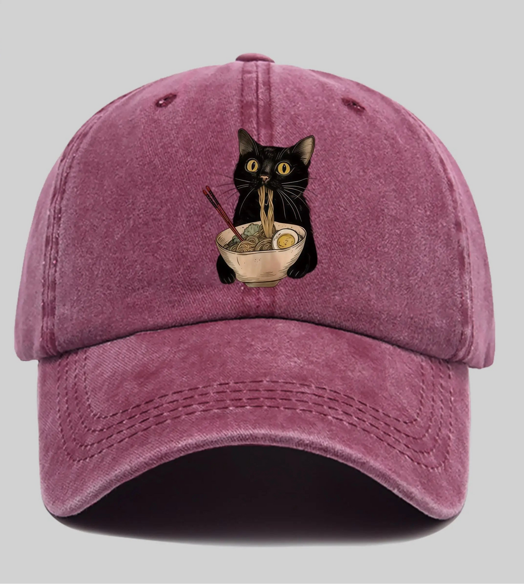 Casquette Japonaise Chat Ramen Bordeaux