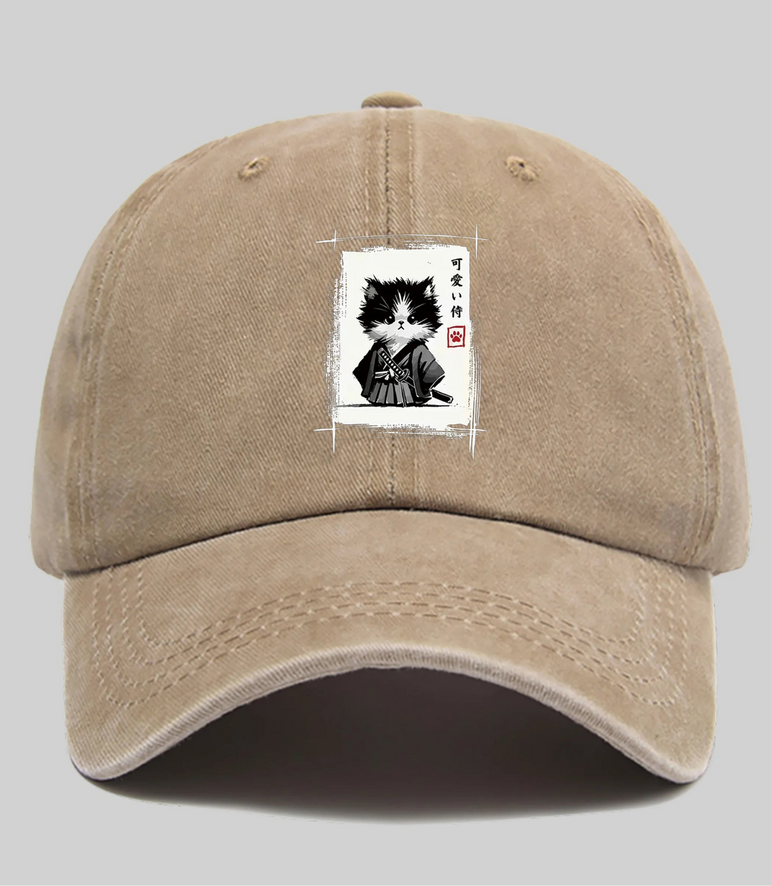 Casquette Japonaise Chat Samouraï Beige