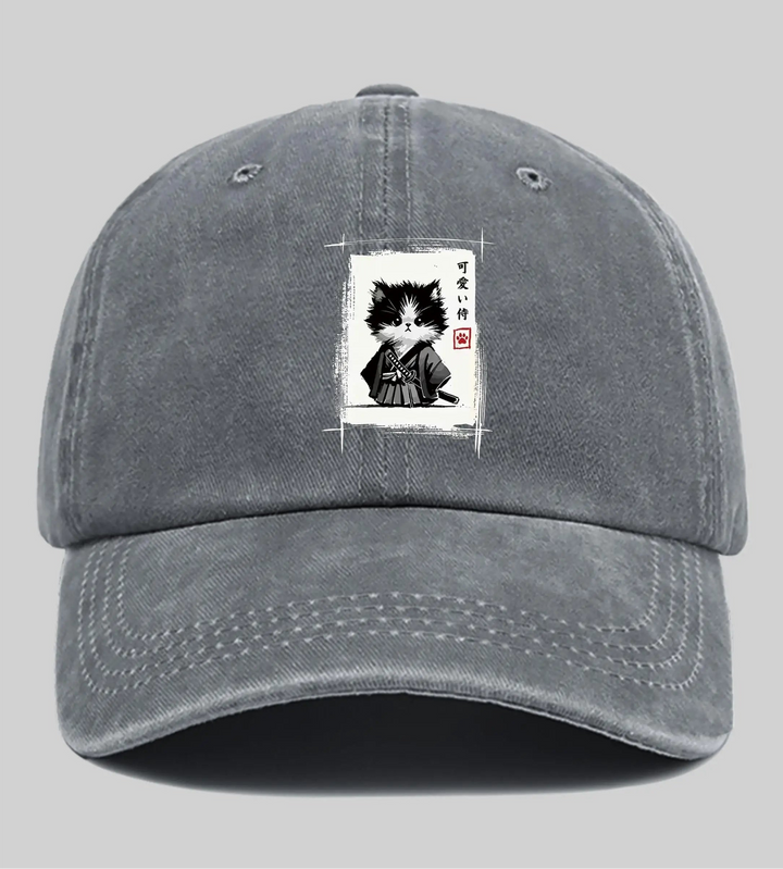 Casquette Japonaise Chat Samouraï Gris