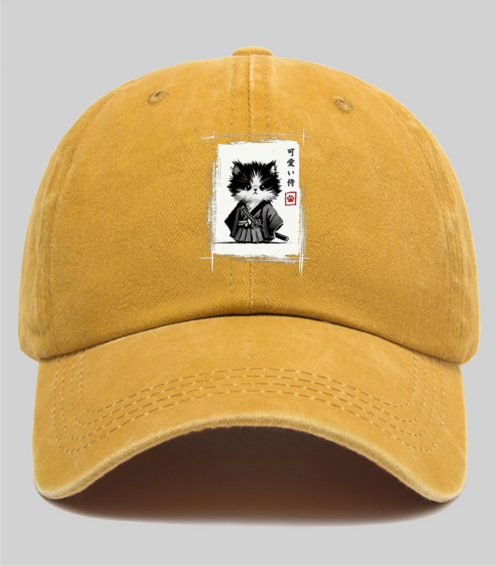 Casquette Japonaise Chat Samouraï Jaune