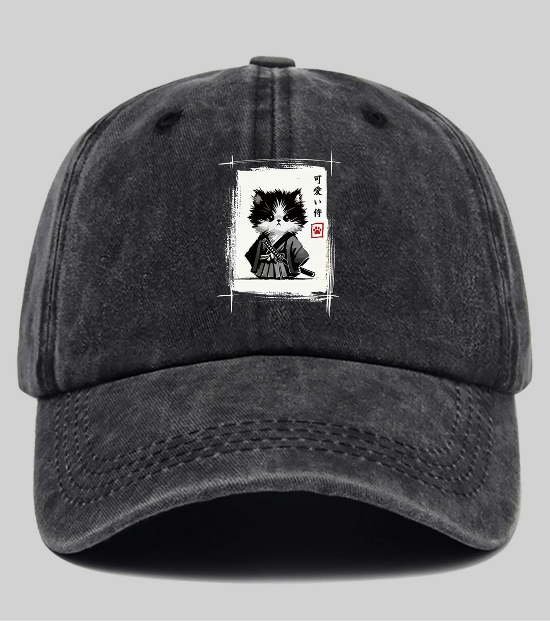 Casquette Japonaise Chat Samouraï Noir