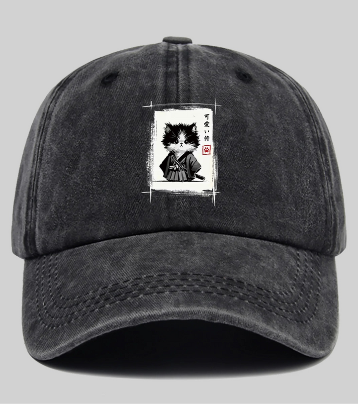 Casquette Japonaise Chat Samouraï Noir